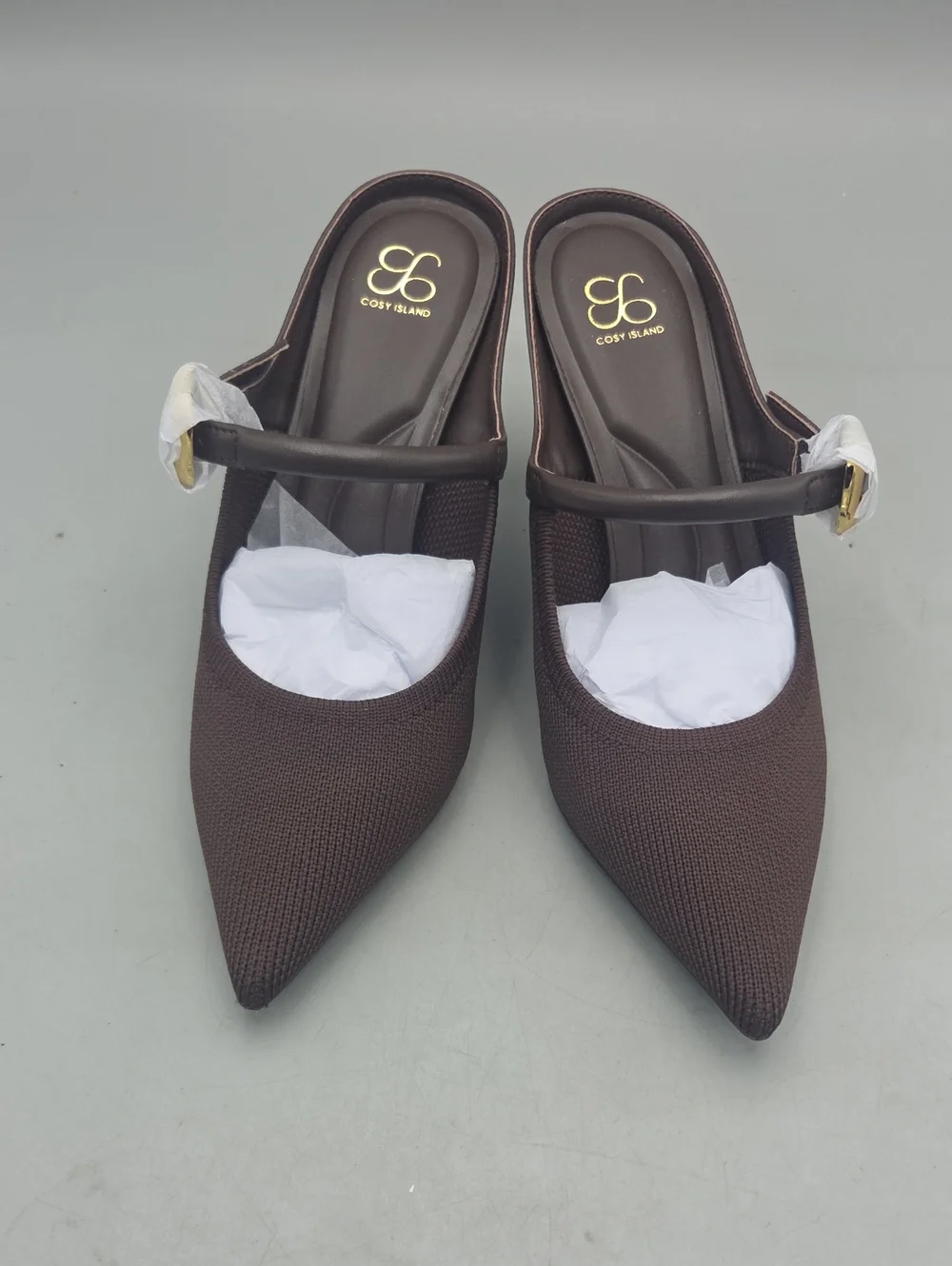 Cozy Island Women’s Brown Pointed Toe Heeled Mules Women 5 - Picture 2 of 12